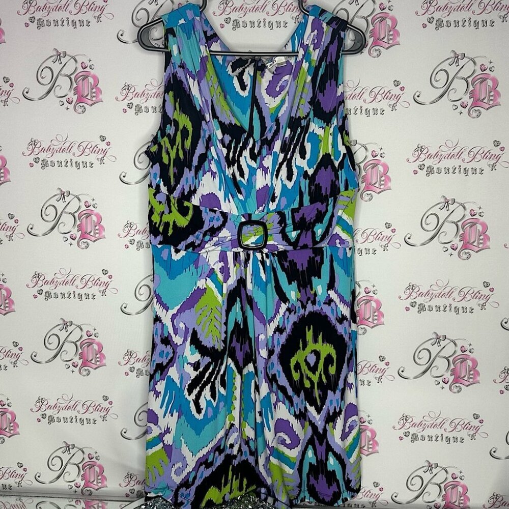 Cleo dress Vibrant Multicolor Dress watercolour style buckle detail vneck